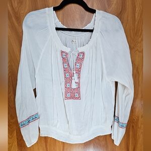 Hollister White Blouse with Red and Blue Embroidery